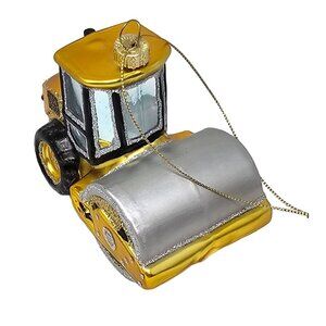 Steam Roller Construction Heavy Equipment Glass Christmas Ornament
